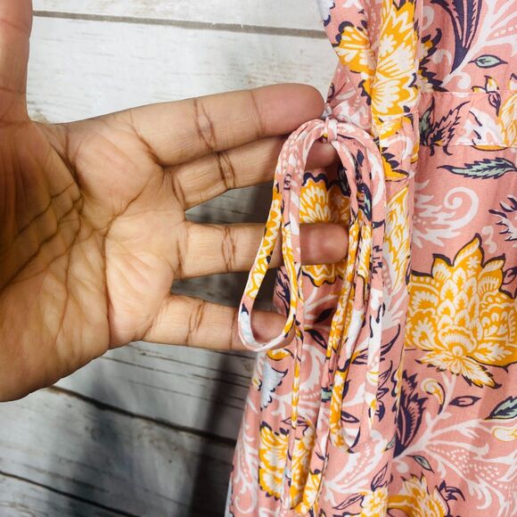 LOFT Women Floral Sleeveless Dress Tiered Ruffle Hem Pink Rayon Size M - Picture 3 of 6